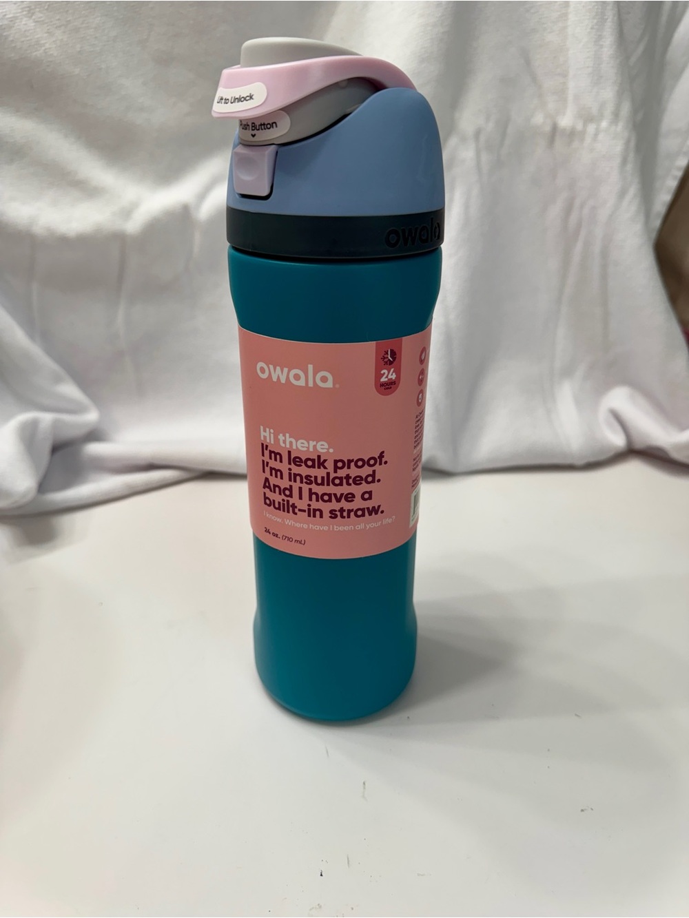 Owala Teal Insulated Water Bottle with Lid and Built-In Straw